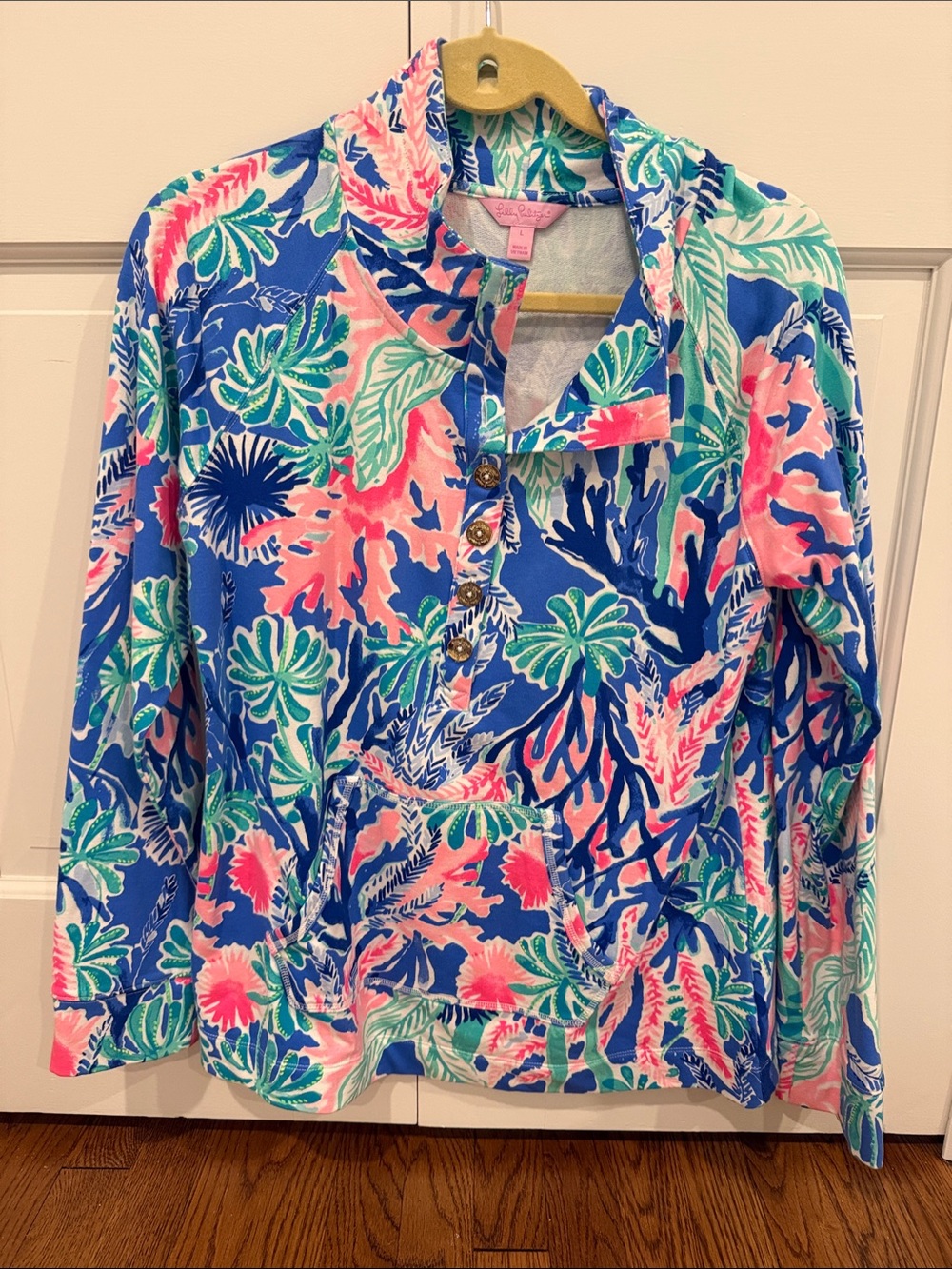 Lilly Pulitzer Blue Pink Green Printed Pullover Jacket